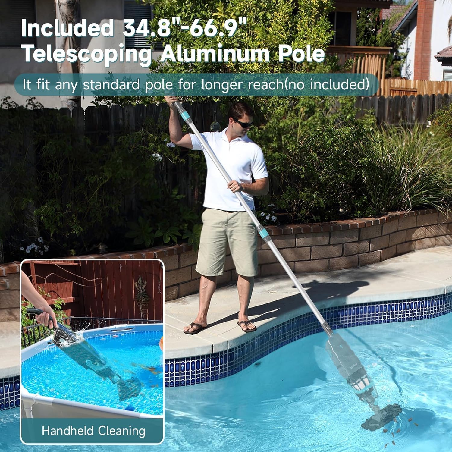 Cordless Handheld Pool Vacuum, Rechargeable Pool Cleaner with 18.5 Gal/Min Suction, 60 Min Runtime, Dual-Phase Cleaning System, Ideal for Above Ground Pools, Spas, Hot Tubs, Black